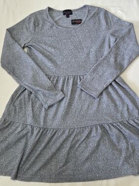 Discreet Heather Gray Long Sleeve Tiered Midi Dress